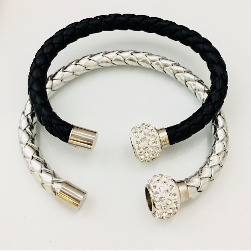 6 Cute Magnetic Disco Ball Rhinestones Clasp Silver & Black Bracelets 1046 - Picture 3 of 4